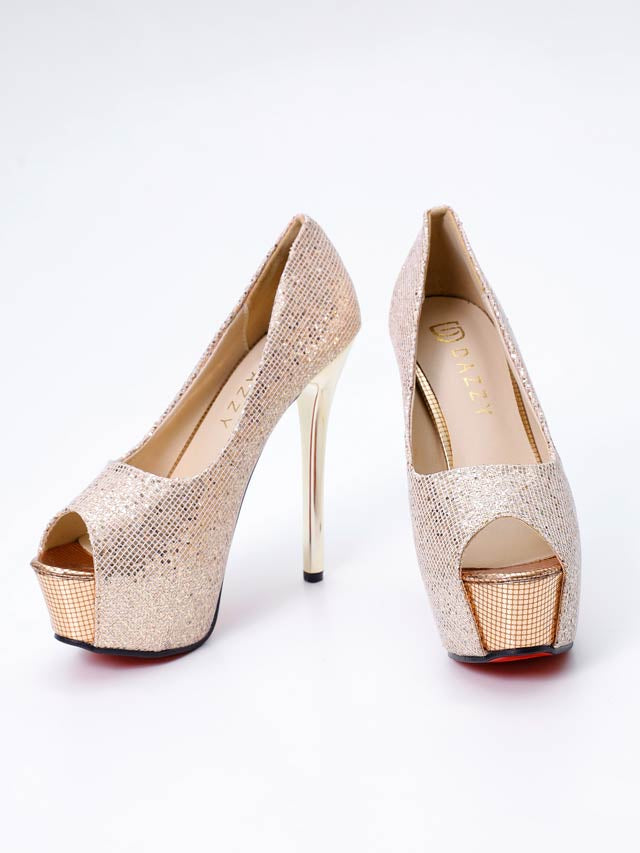 7/30新作![13.5cmヒール]グリッターシャイニーオープントゥパンプス[dazzyオリジナル]