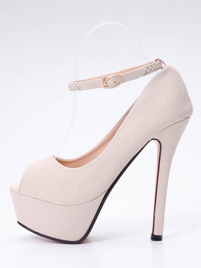 8/1新作![13.5cmヒール]グリッターパールビジューストラップ付きオープントゥパンプス[dazzyオリジナル]