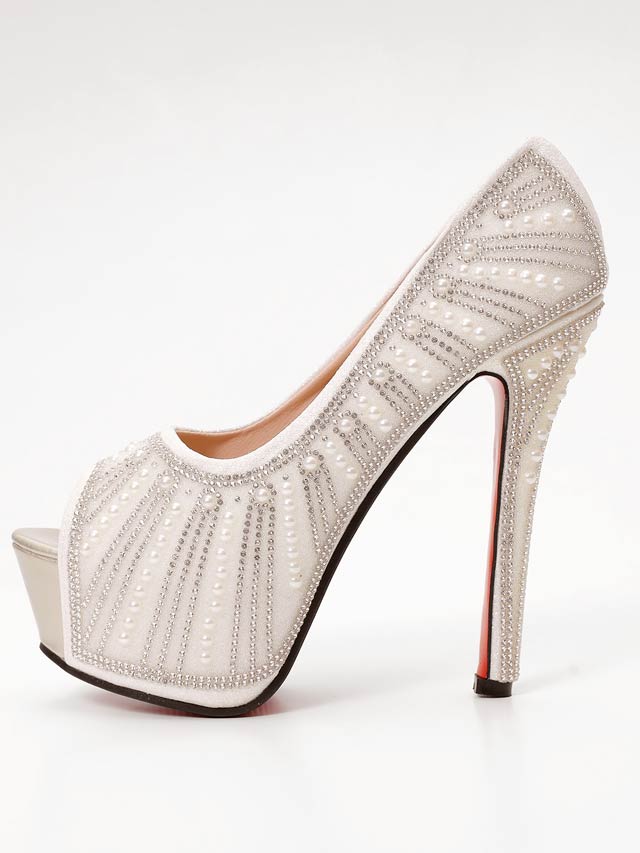 7/16新作![14cmヒール]グリッターパールラインストーンオープントゥパンプス[dazzyオリジナル]