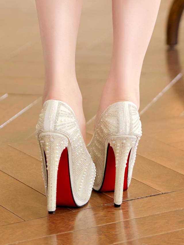 7/16新作![14cmヒール]グリッターパールラインストーンオープントゥパンプス[dazzyオリジナル]