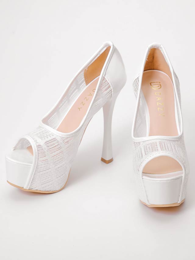 7/25新作![13.5cmヒール]スパンコールメッシュオープントゥパンプス[dazzyオリジナル]