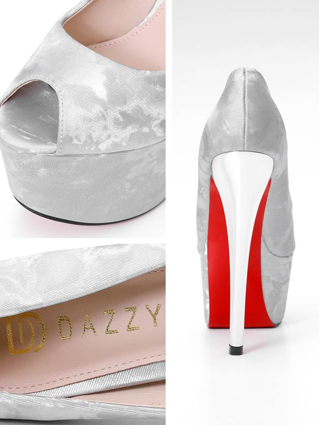 7/7新作![15cmヒール]メタリックマーブルオープントゥパンプス[dazzyオリジナル]