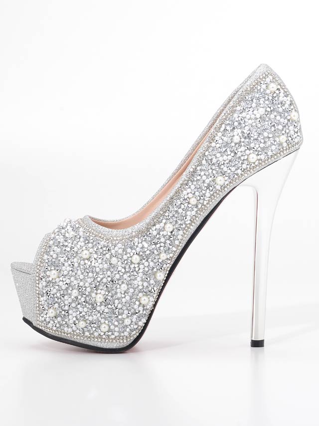 7/15再入荷!  [14cmヒール]パールビジューオープントゥパンプス[dazzyオリジナル]