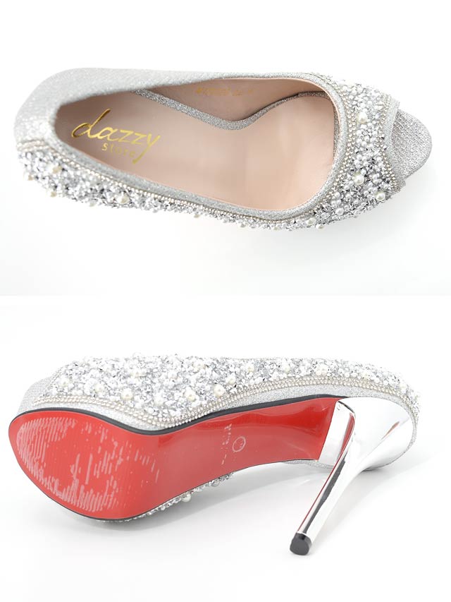 7/15再入荷!  [14cmヒール]パールビジューオープントゥパンプス[dazzyオリジナル]