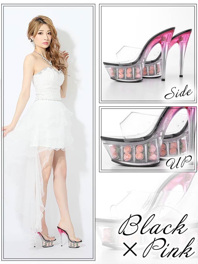 7/3再入荷!【今限定!お試し価格】[15cmヒール]2段ローズインソール最強美脚15cmピンヒールグラデーション薔薇サンダル[dazzyオリジナル]