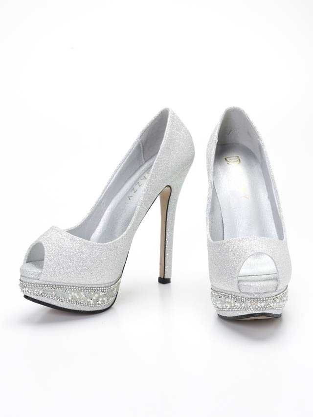 7/8再入荷![14cmヒール]ラメグリッターパールビジューオープントゥパンプス[あみちゃんイチ推し][dazzyオリジナル]