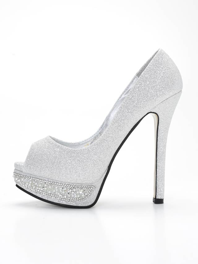 7/8再入荷![14cmヒール]ラメグリッターパールビジューオープントゥパンプス[あみちゃんイチ推し][dazzyオリジナル]