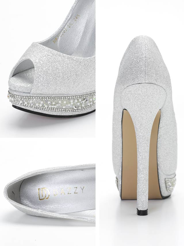 7/8再入荷![14cmヒール]ラメグリッターパールビジューオープントゥパンプス[あみちゃんイチ推し][dazzyオリジナル]