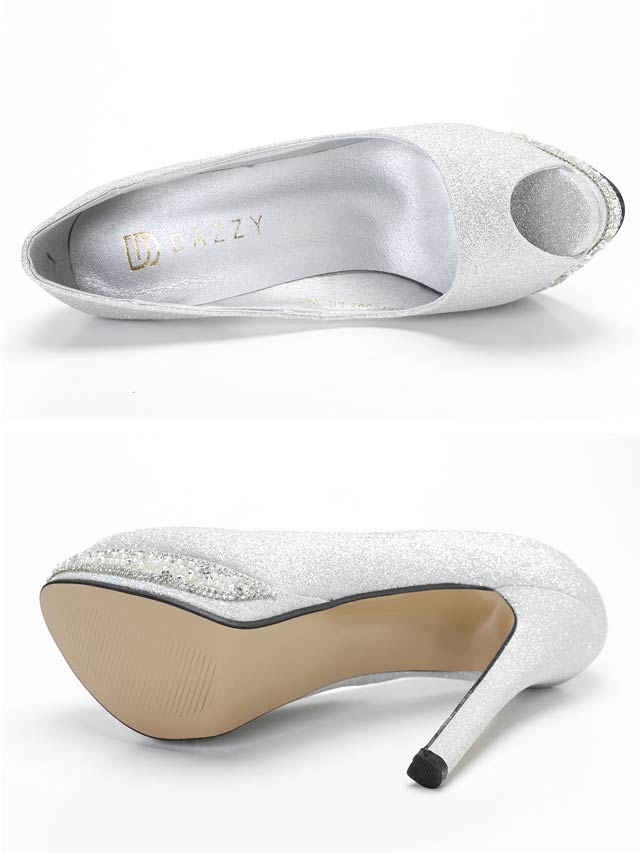 7/8再入荷![14cmヒール]ラメグリッターパールビジューオープントゥパンプス[あみちゃんイチ推し][dazzyオリジナル]