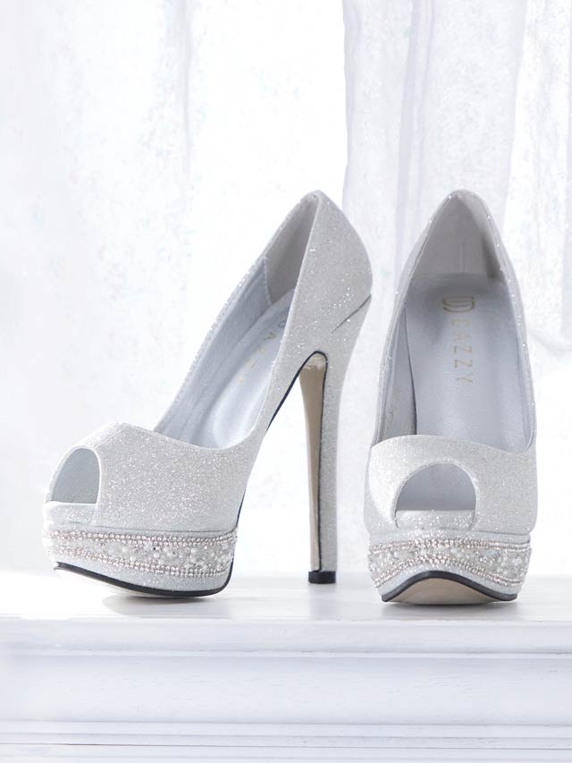 7/8再入荷![14cmヒール]ラメグリッターパールビジューオープントゥパンプス[あみちゃんイチ推し][dazzyオリジナル]