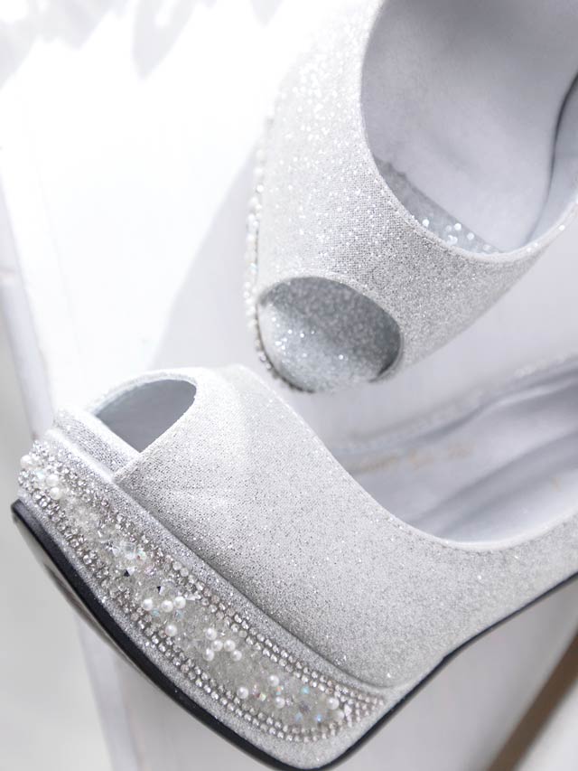 7/8再入荷![14cmヒール]ラメグリッターパールビジューオープントゥパンプス[あみちゃんイチ推し][dazzyオリジナル]