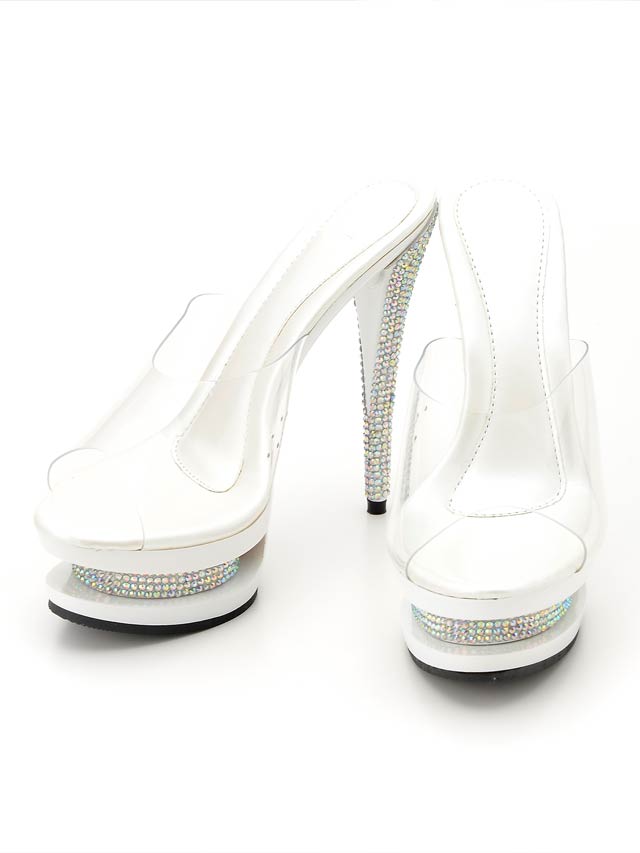 7/10再入荷![14cmヒール]ラインストーンクリア美脚オープントゥサンダル