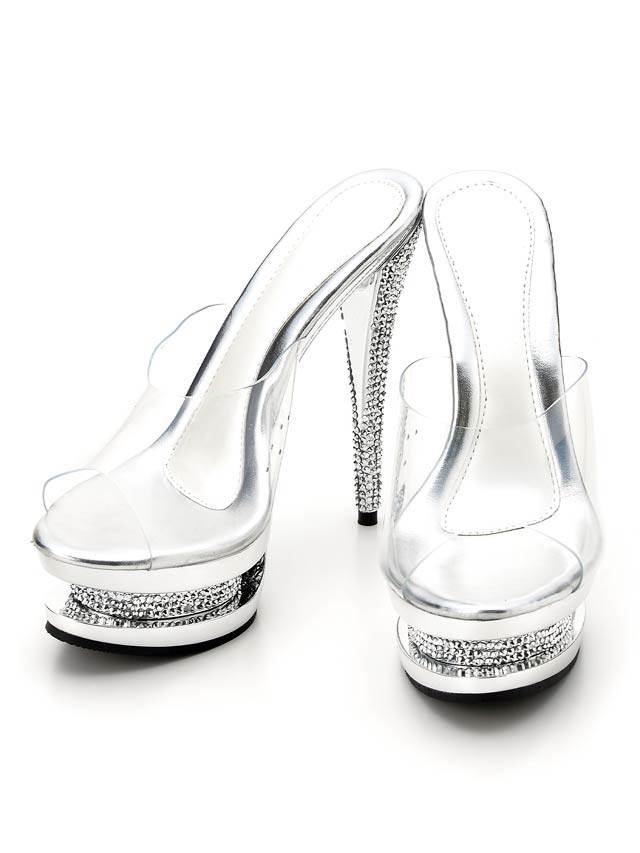 7/10再入荷![14cmヒール]ラインストーンクリア美脚オープントゥサンダル