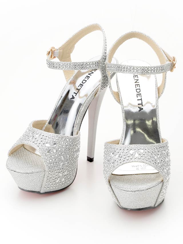 7/25再入荷![14cmヒール]ベルト付きビジュー美脚サンダル