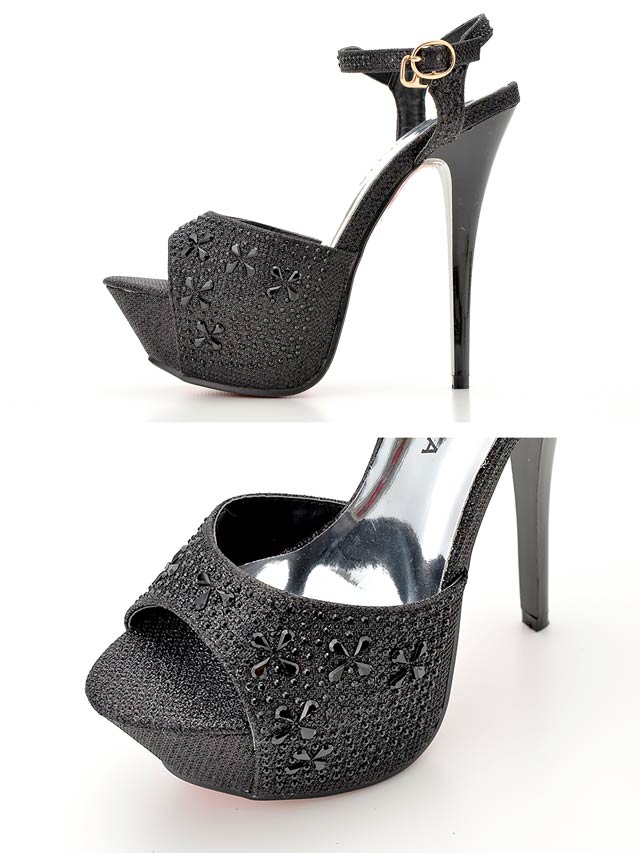 7/25再入荷![14cmヒール]ベルト付きビジュー美脚サンダル