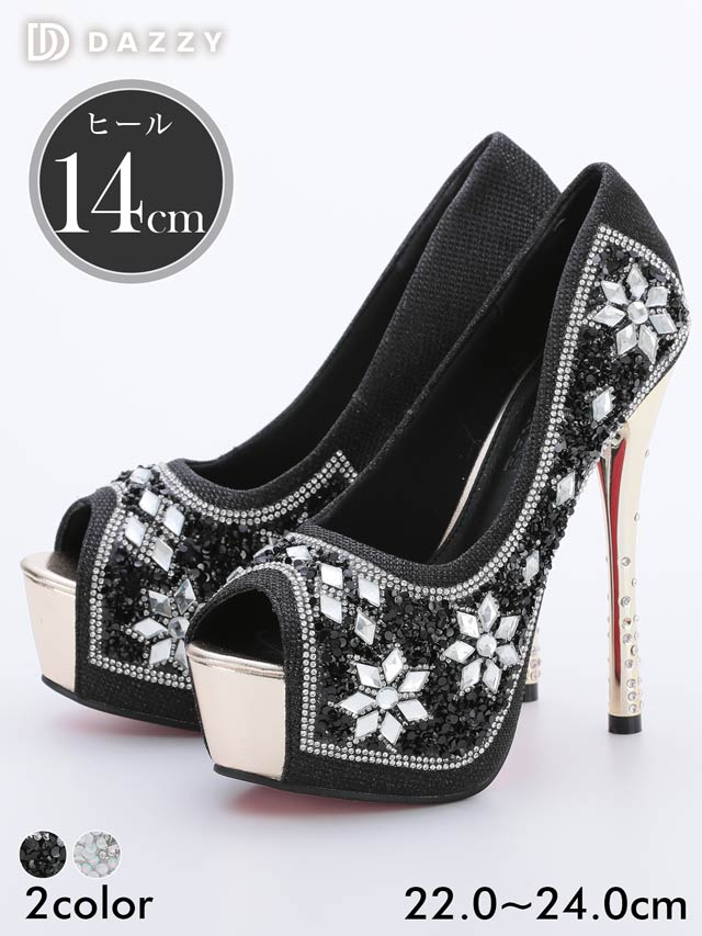 7/25再入荷![14cmヒール]スノービジュー付きオープントゥパンプス[3393][BENEDETTA]