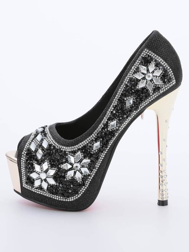 7/25再入荷![14cmヒール]スノービジュー付きオープントゥパンプス[3393][BENEDETTA]