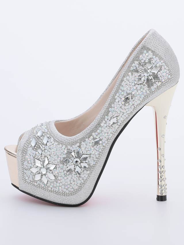 7/25再入荷![14cmヒール]スノービジュー付きオープントゥパンプス[3393][BENEDETTA]