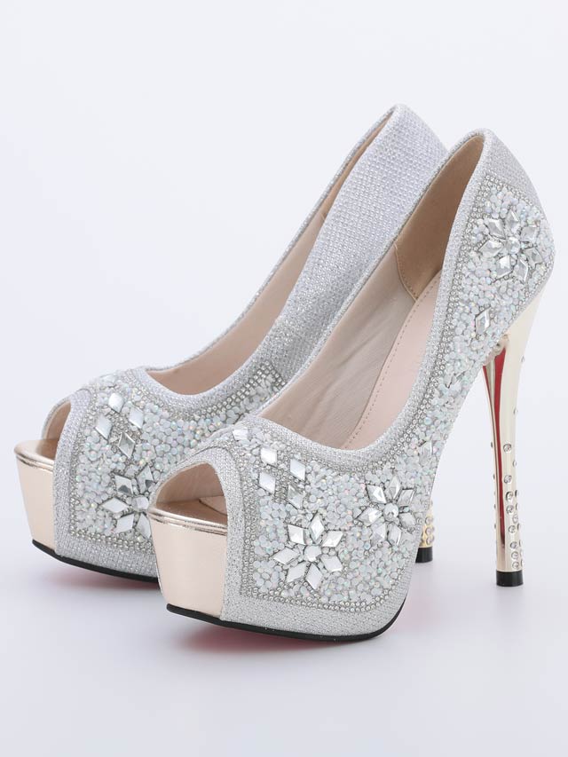 7/25再入荷![14cmヒール]スノービジュー付きオープントゥパンプス[3393][BENEDETTA]