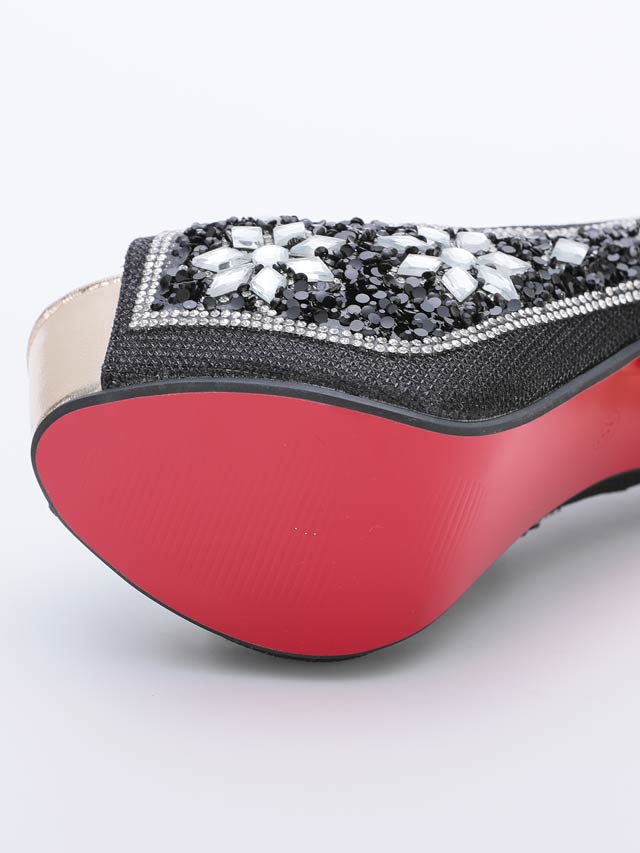 7/25再入荷![14cmヒール]スノービジュー付きオープントゥパンプス[3393][BENEDETTA]