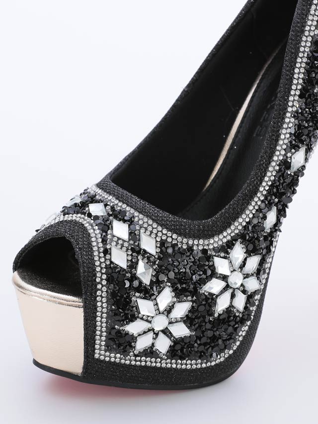 7/25再入荷![14cmヒール]スノービジュー付きオープントゥパンプス[3393][BENEDETTA]