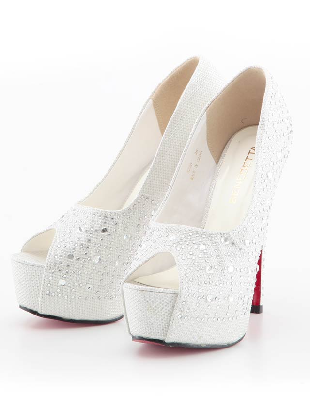 7/25再入荷![14cmヒール]ビジュー付きオープントゥ美脚パンプス