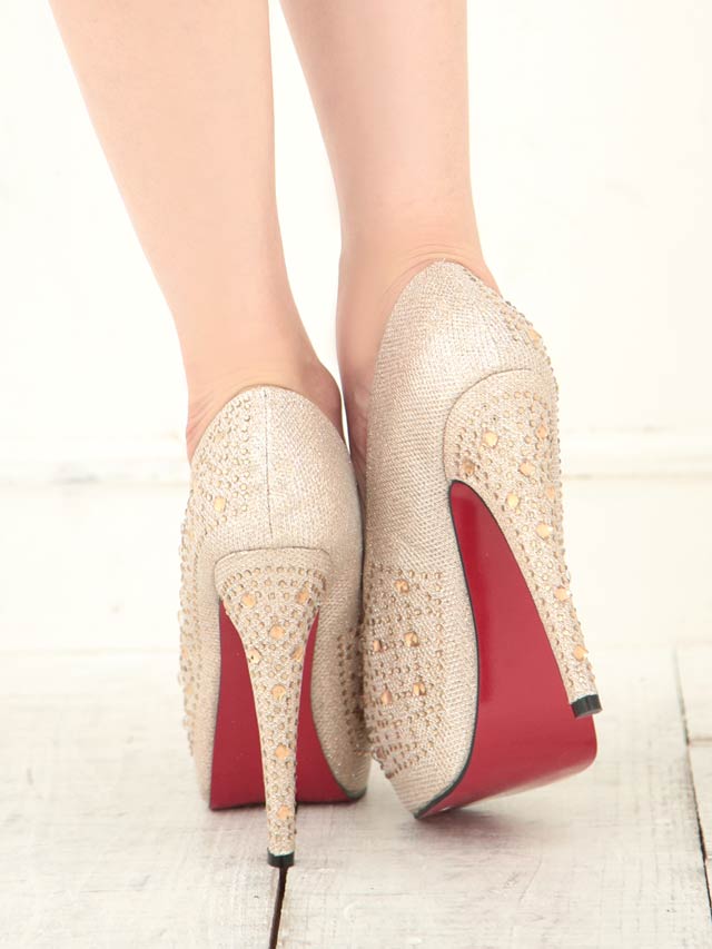 7/25再入荷![14cmヒール]ビジュー付きオープントゥ美脚パンプス