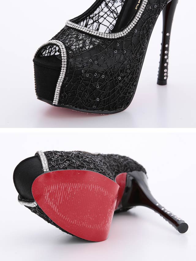 7/25再入荷![15cmヒール]スパンコールメッシュシアーオープントゥパンプス