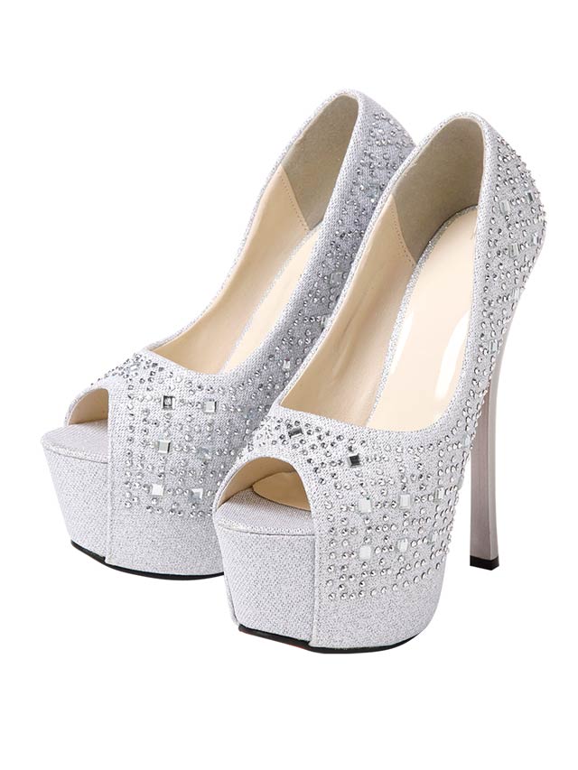 7/25再入荷![16cmヒール]美脚前厚ストームラインストーンパンプス