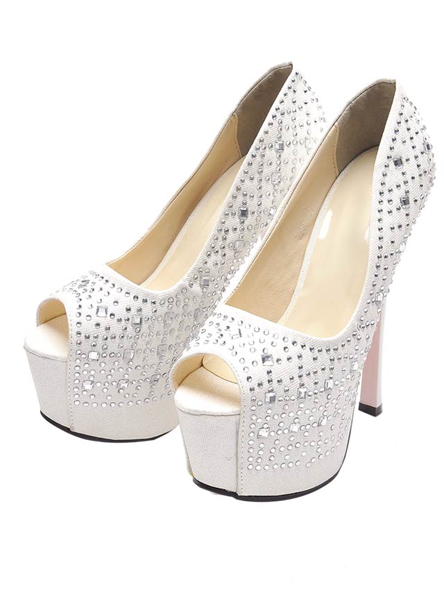 7/25再入荷![16cmヒール]美脚前厚ストームラインストーンパンプス