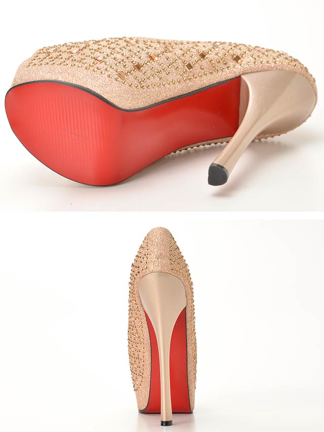 7/25再入荷![16cmヒール]美脚前厚ストームラインストーンパンプス