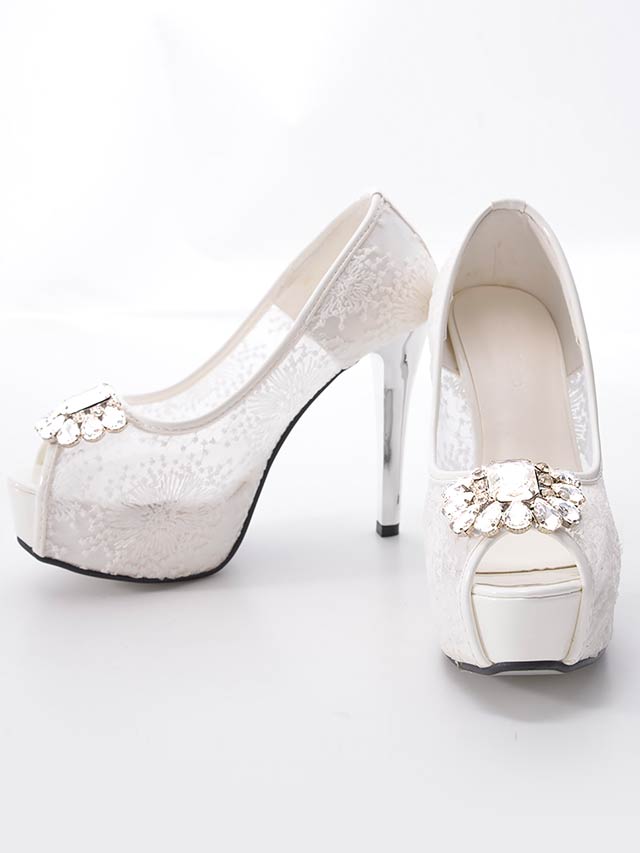 7/25再入荷![12cmヒール]メッシュ×スパンコールビジューオープントゥパンプス