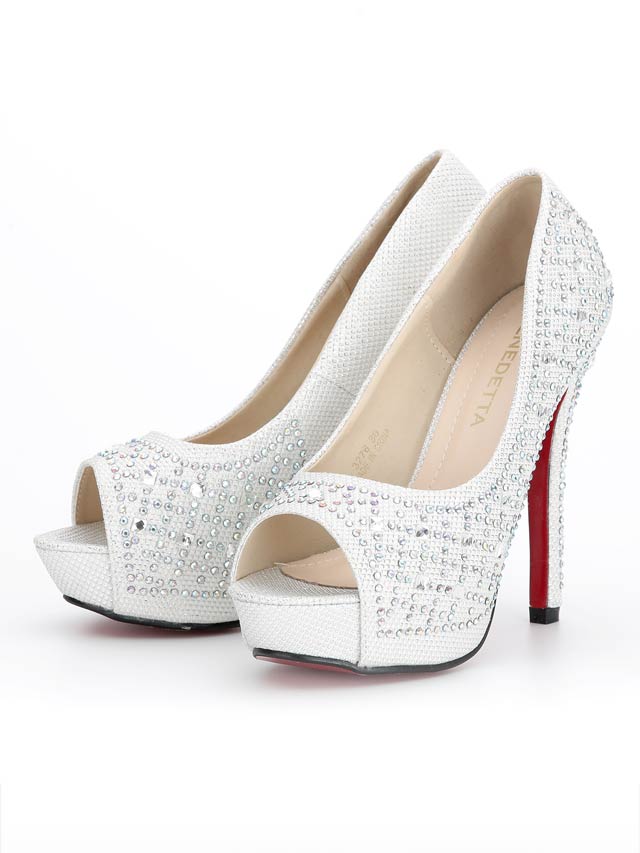 7/25再入荷![12cmヒール]ビジューオープントゥ美脚パンプス