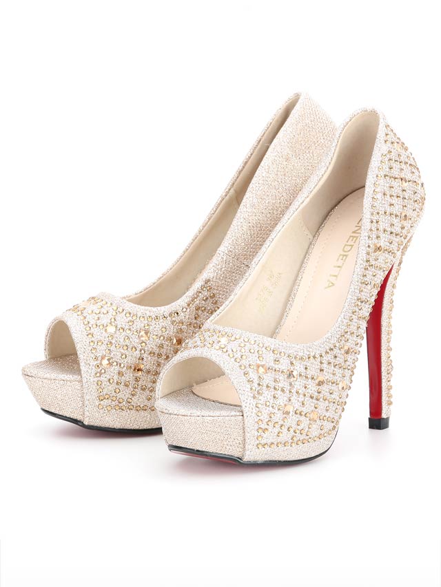 7/25再入荷![12cmヒール]ビジューオープントゥ美脚パンプス