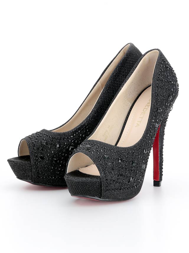 7/25再入荷![12cmヒール]ビジューオープントゥ美脚パンプス