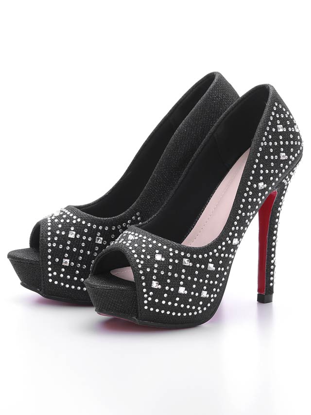 7/25再入荷![12cmヒール]ビジューオープントゥ美脚パンプス