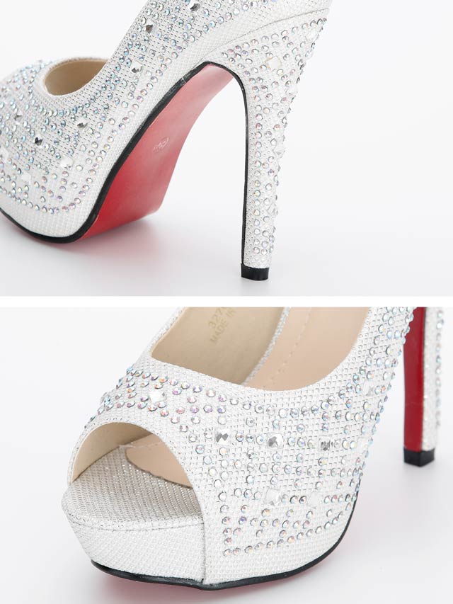 7/25再入荷![12cmヒール]ビジューオープントゥ美脚パンプス