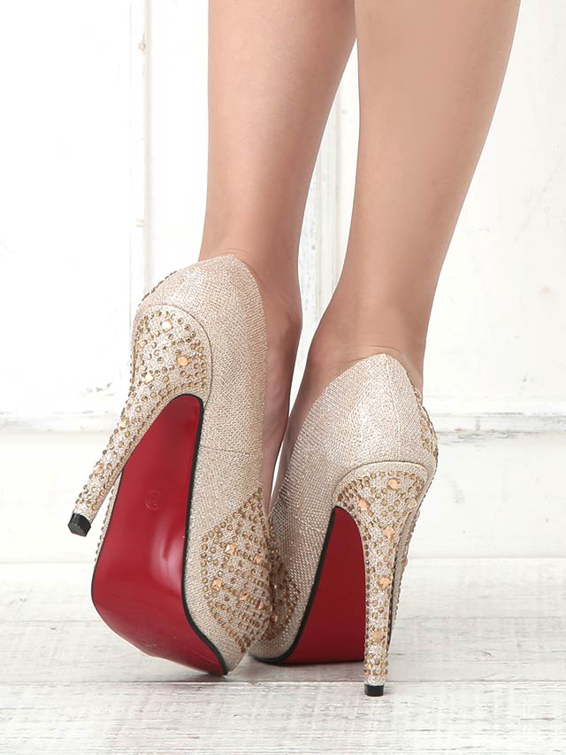 7/25再入荷![12cmヒール]ビジューオープントゥ美脚パンプス