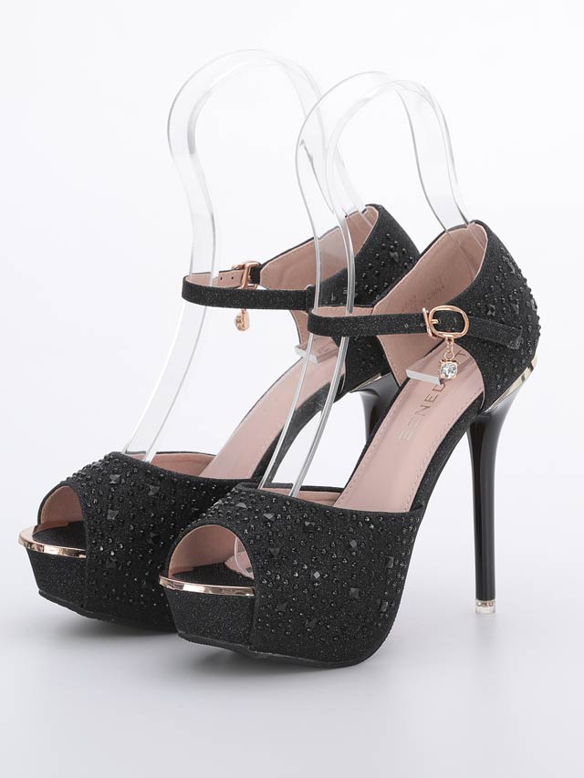 7/25再入荷![12.5cmヒール]ビジューストラップ付ラメサンダル