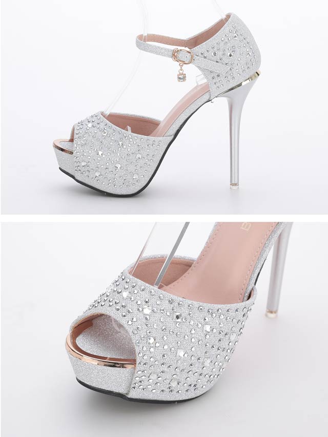 7/25再入荷![12.5cmヒール]ビジューストラップ付ラメサンダル