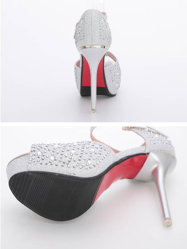 7/25再入荷![12.5cmヒール]ビジューストラップ付ラメサンダル