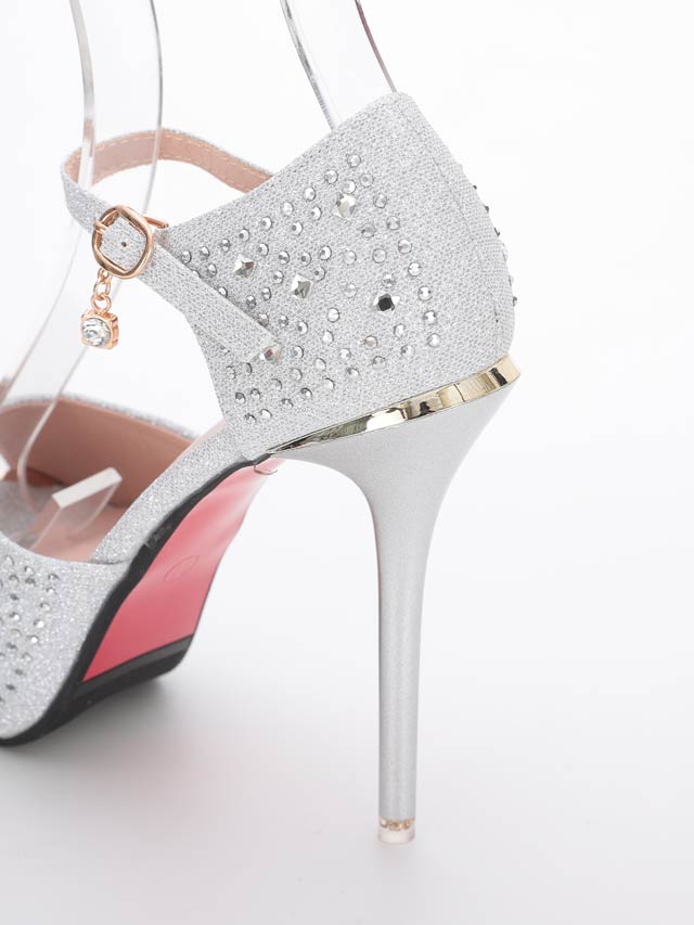 7/25再入荷![12.5cmヒール]ビジューストラップ付ラメサンダル