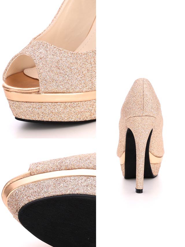 7/25再入荷![13cmヒール]シャイニーオールグリッターオープントゥパンプス[dazzyオリジナル]