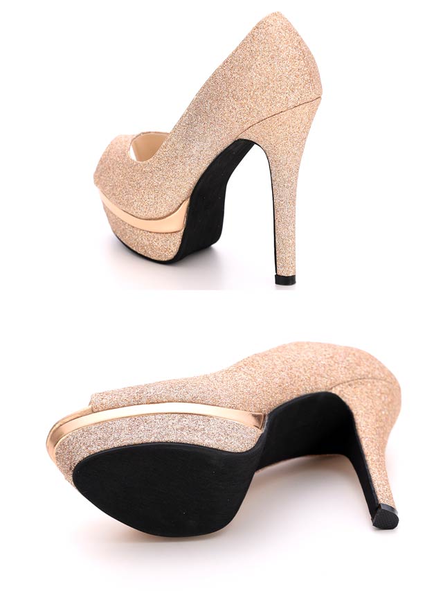 7/25再入荷![13cmヒール]シャイニーオールグリッターオープントゥパンプス[dazzyオリジナル]