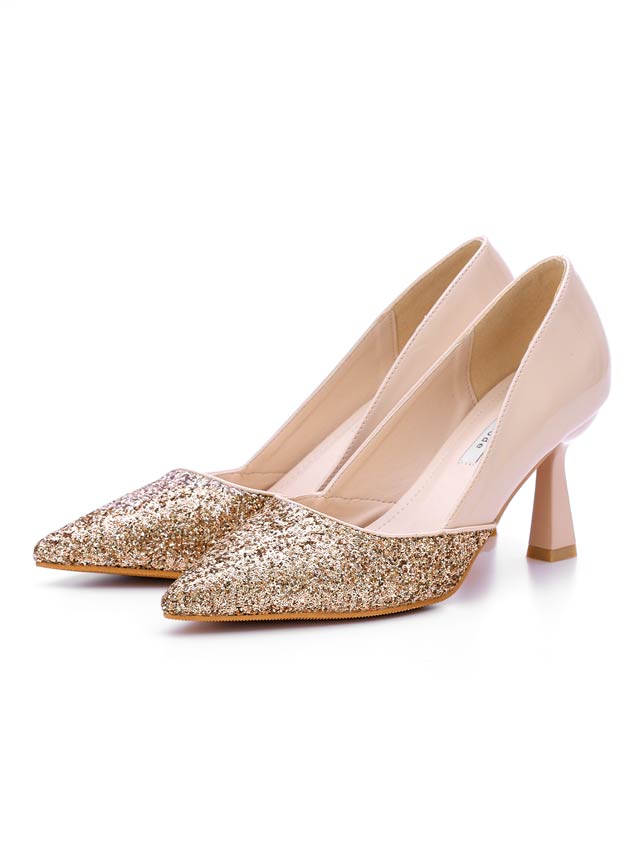 7/25再入荷![7cmヒール]グリッターエナメルパンプス