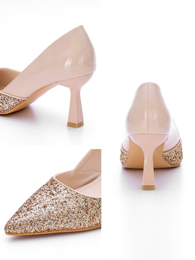 7/25再入荷![7cmヒール]グリッターエナメルパンプス