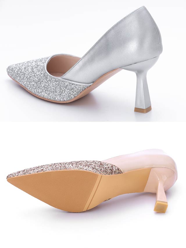 7/25再入荷![7cmヒール]グリッターエナメルパンプス