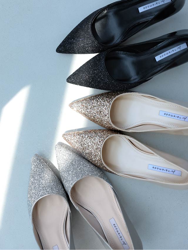 7/25再入荷![7cmヒール]グリッターエナメルパンプス