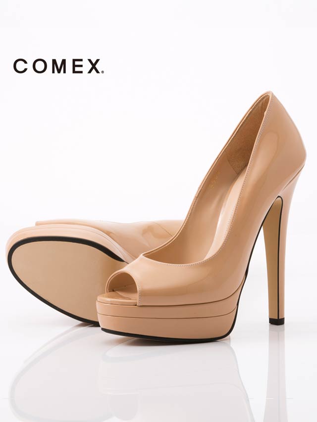 7/25再入荷![14cmヒール]エナメルオープントゥパンプス[5503][COMEX]