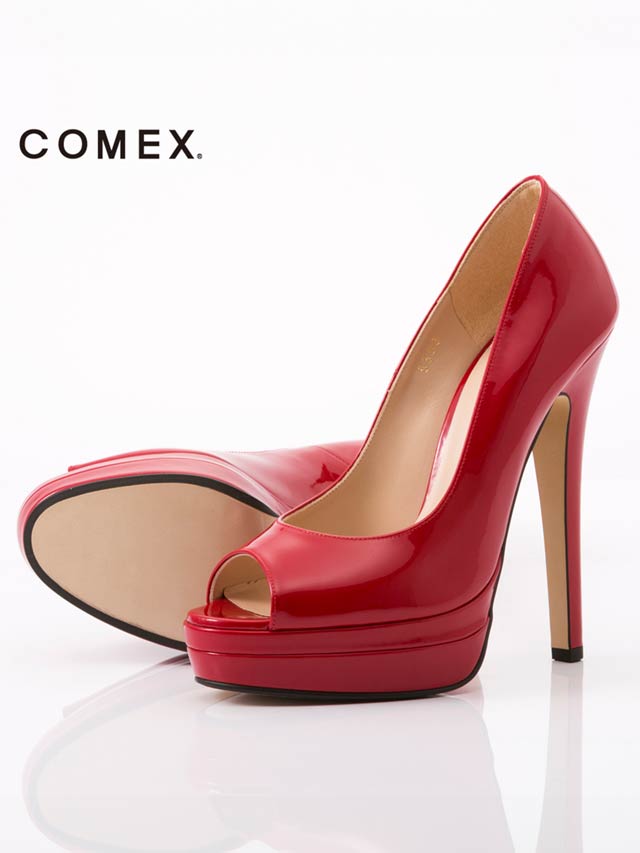 7/25再入荷![14cmヒール]エナメルオープントゥパンプス[5503][COMEX]